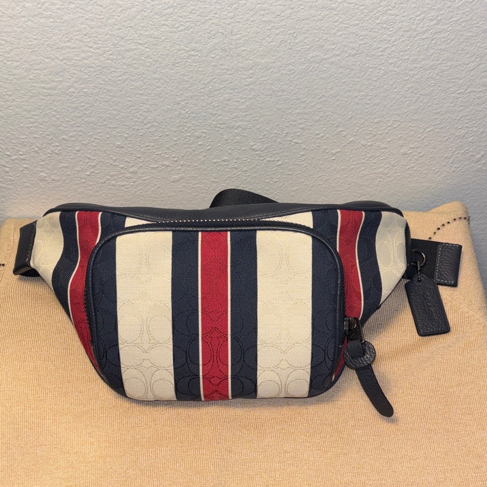 Coach Thompson Belt Bag In Signature Jacquard With Varsity Stripe